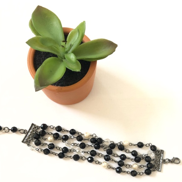 Charter Club 5 row jet blk bead and pearl bracelet - Picture 1 of 4